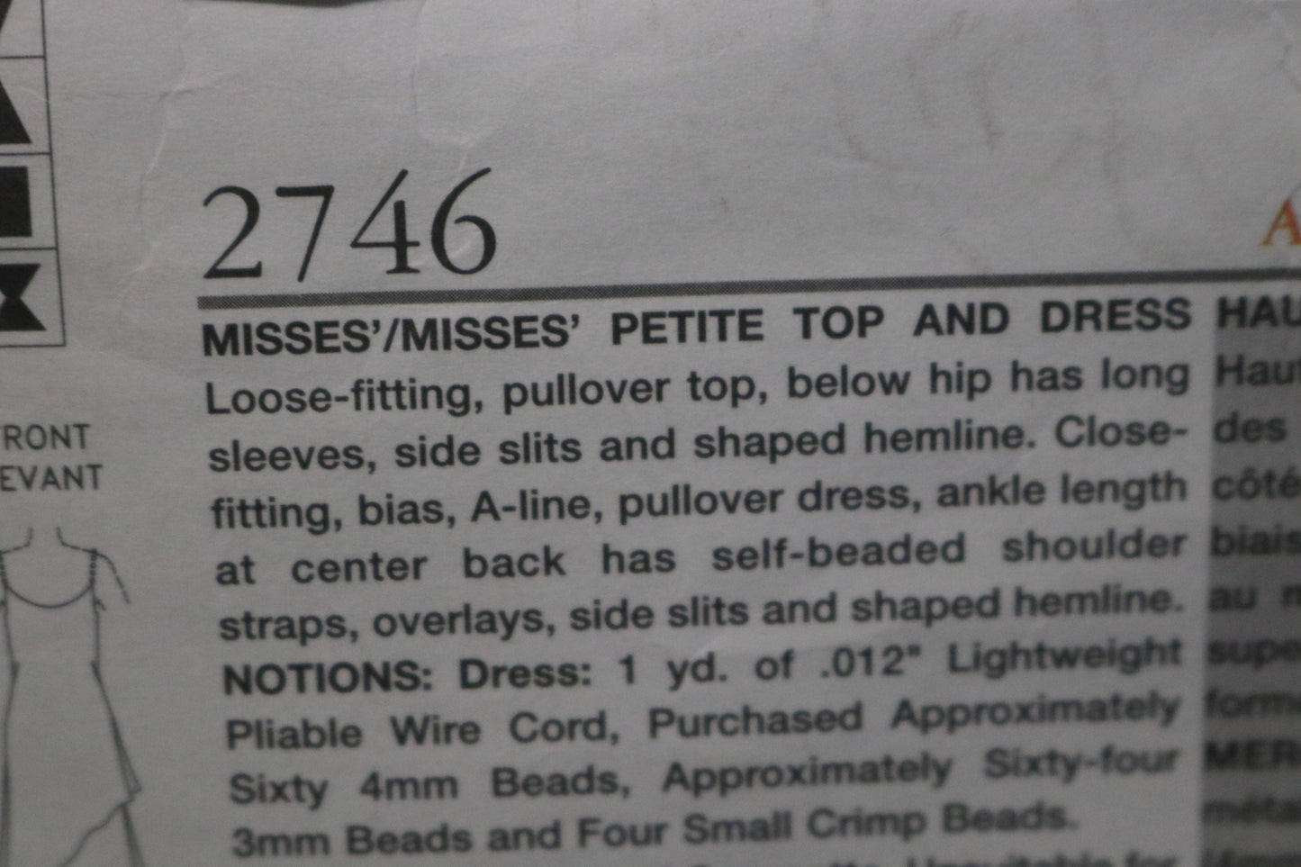 Vogue 2746 Tom and Linda Platt Misses / Miss Petite Top and Dress Sewing Pattern - UNCUT - Size 14 16 18