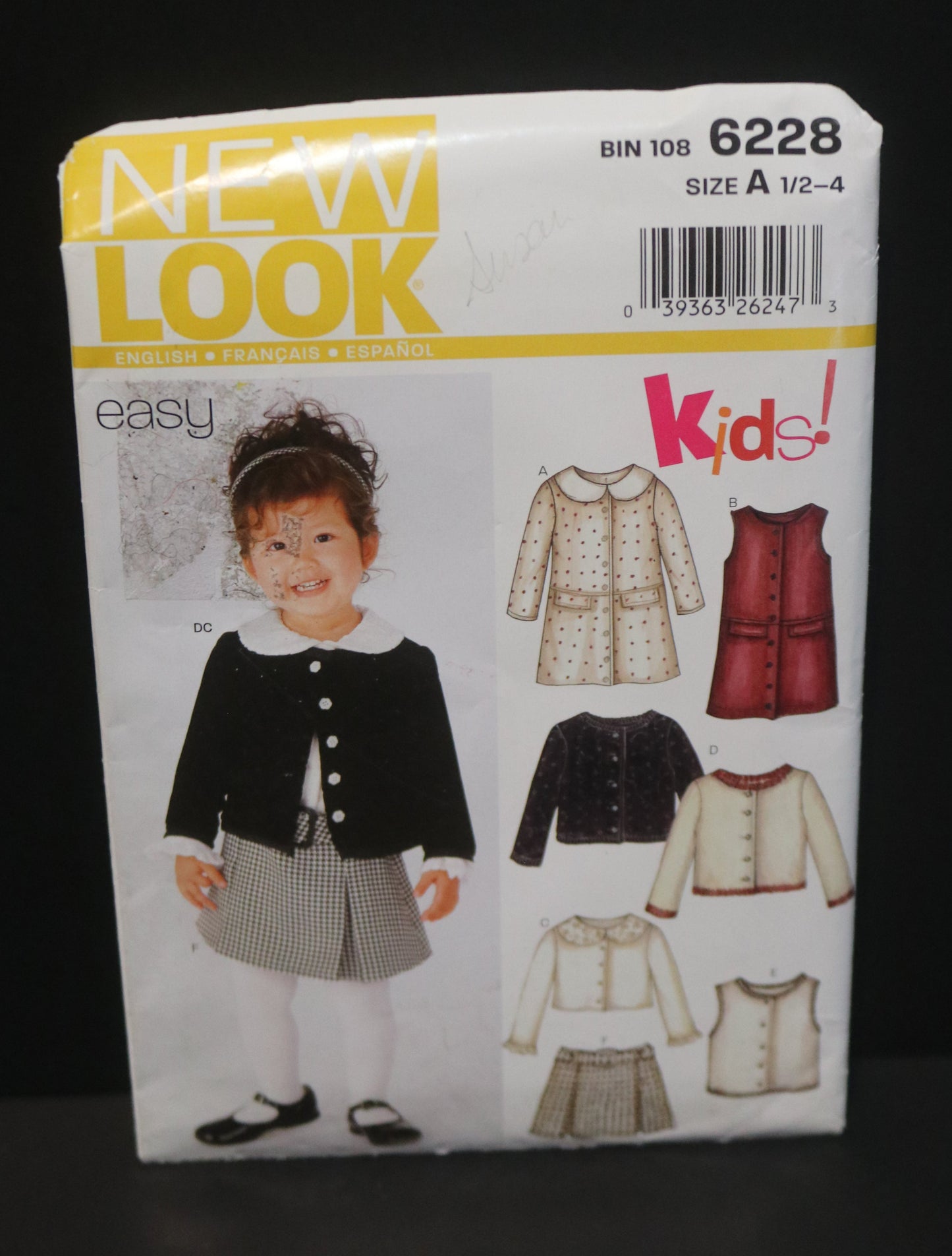 New Look 6228 Girls Toddlers Coat, Jacket, Blouse, Jumper, Vest and Pleated Skirt with Belt Sewing Pattern UNCUT Size 1/2 1 2 3 4