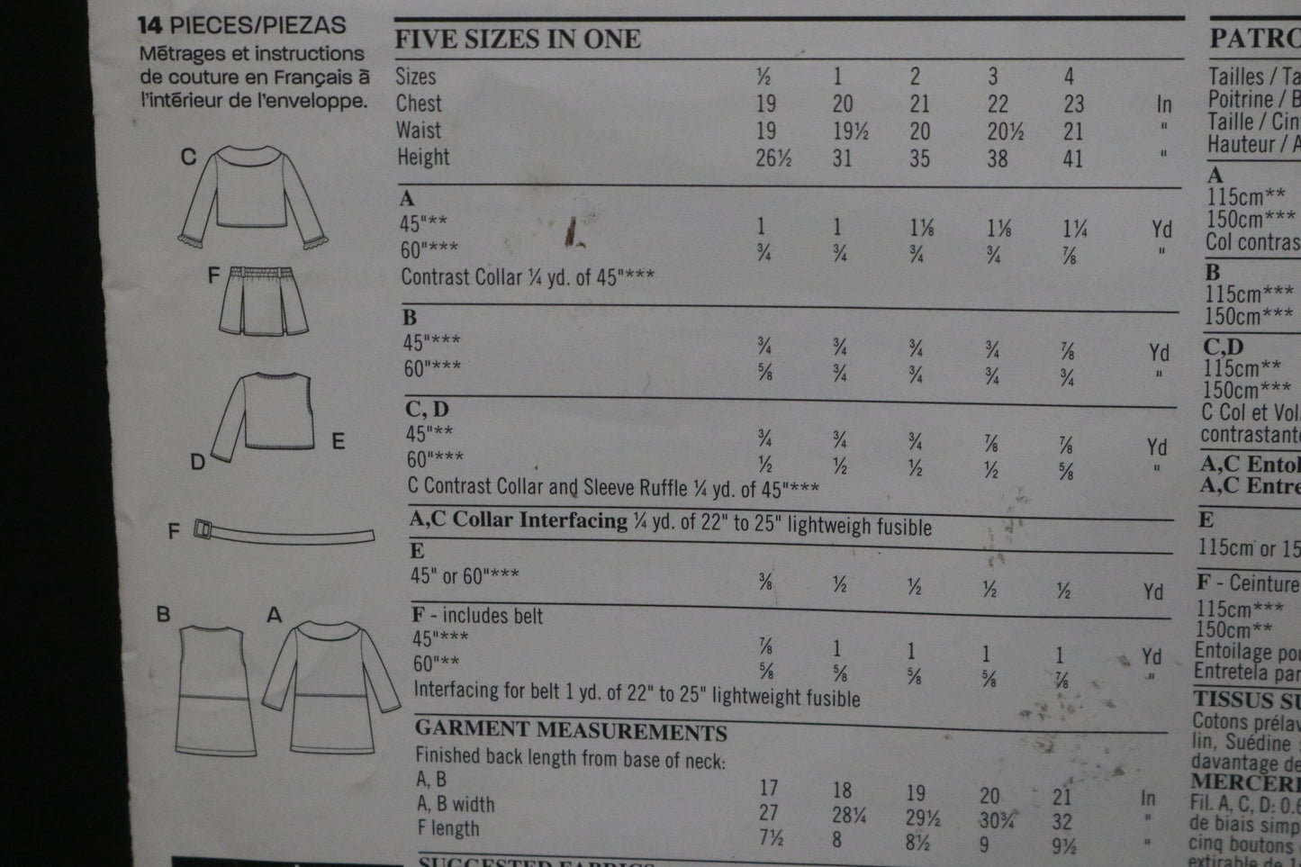 New Look 6228 Girls Toddlers Coat, Jacket, Blouse, Jumper, Vest and Pleated Skirt with Belt Sewing Pattern UNCUT Size 1/2 1 2 3 4