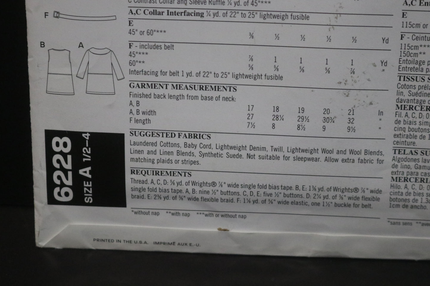 New Look 6228 Girls Toddlers Coat, Jacket, Blouse, Jumper, Vest and Pleated Skirt with Belt Sewing Pattern UNCUT Size 1/2 1 2 3 4