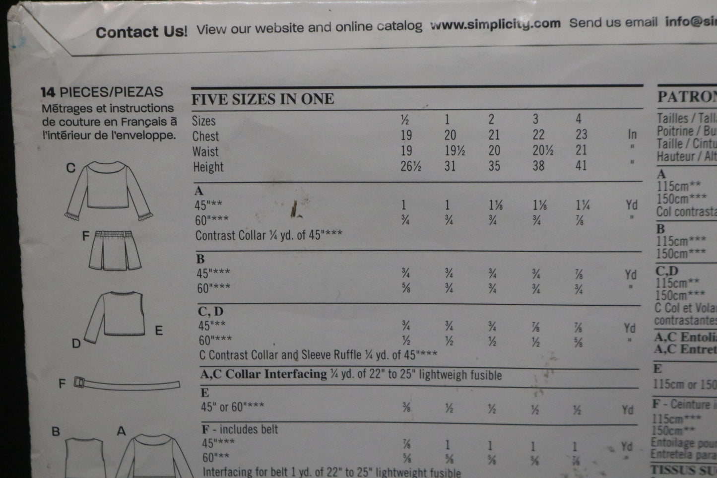 New Look 6228 Girls Toddlers Coat, Jacket, Blouse, Jumper, Vest and Pleated Skirt with Belt Sewing Pattern UNCUT Size 1/2 1 2 3 4