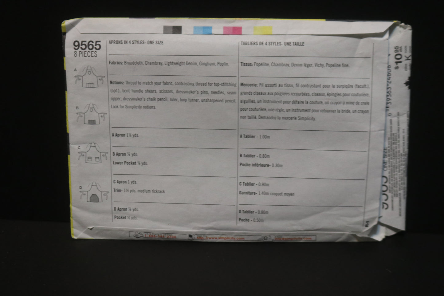 Simplicity 9565 Aprons in 4 Styles Sewing Pattern - UNCUT One Size