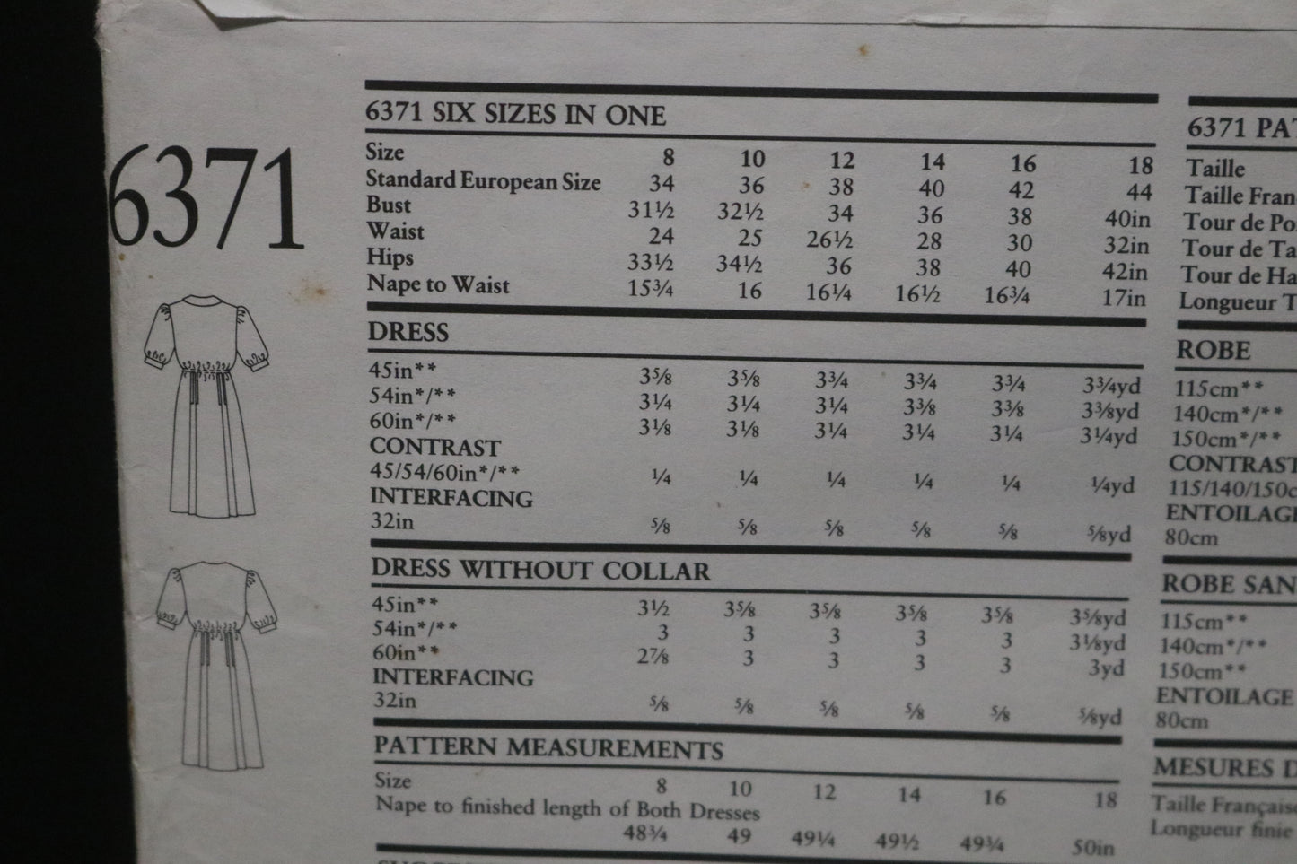 New Look 6371 Misses Dress Sewing Pattern - UNCUT - Size 8 - 18