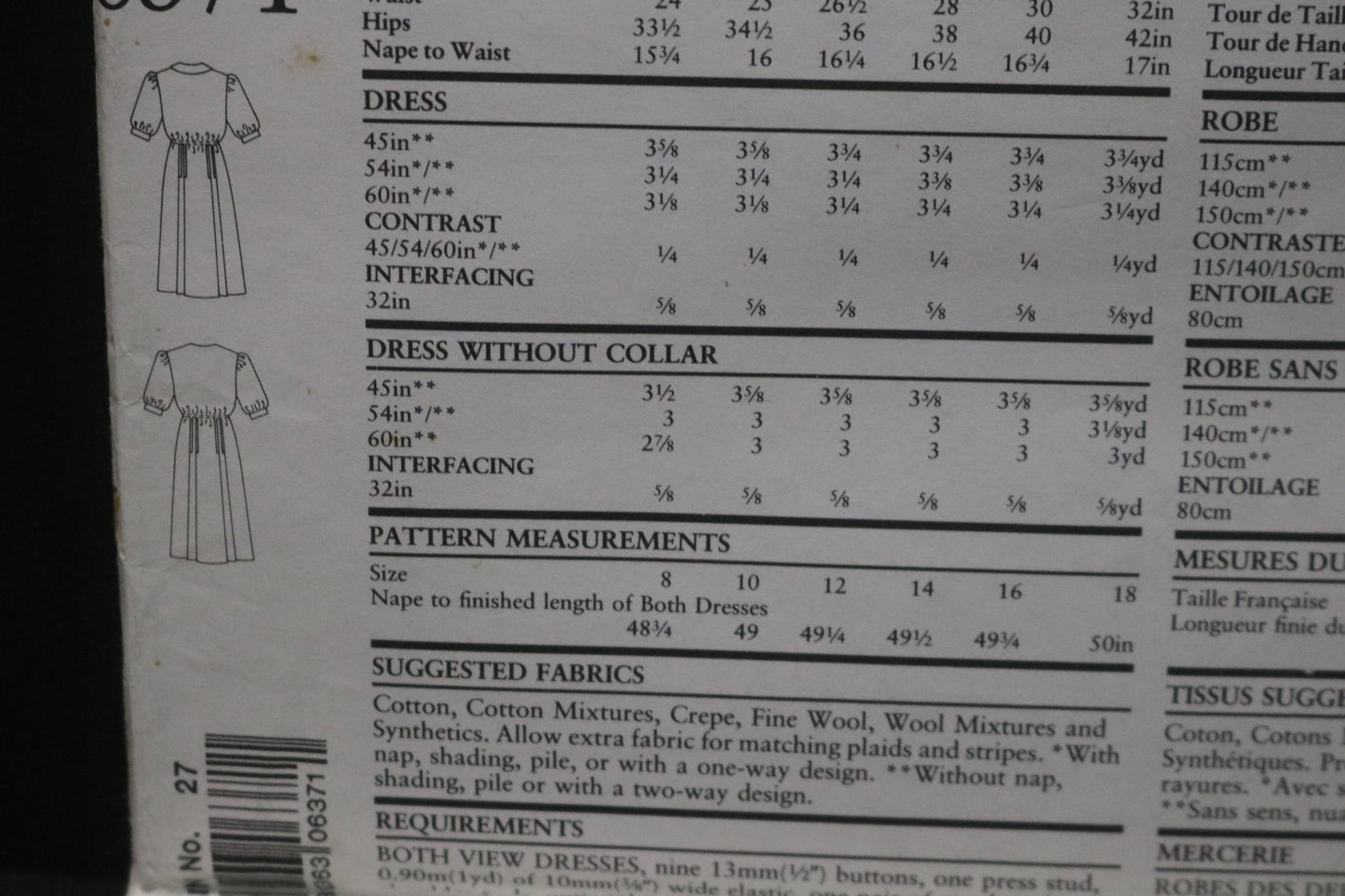 New Look 6371 Misses Dress Sewing Pattern - UNCUT - Size 8 - 18