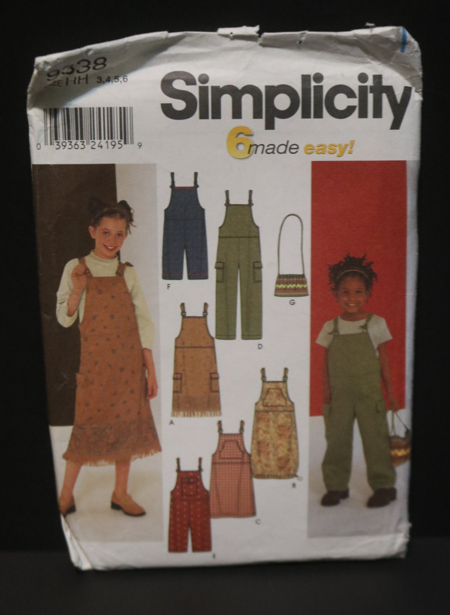 Simplicity 9338 Childs and Girls Jumper, Overall and Bag Sewing Pattern - UNCUT Size 3 4 5 6