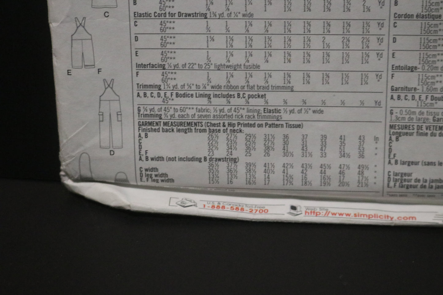 Simplicity 9338 Childs and Girls Jumper, Overall and Bag Sewing Pattern - UNCUT Size 3 4 5 6