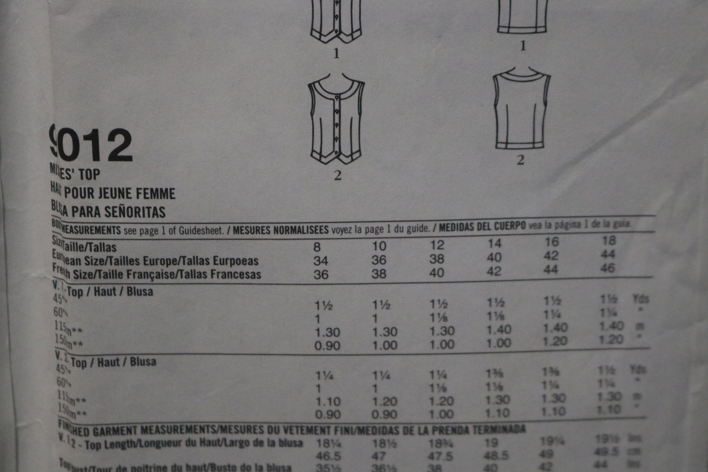 Simplicity 9012 Misses Tops Sewing Pattern - UNCUT - Size 8 - 18