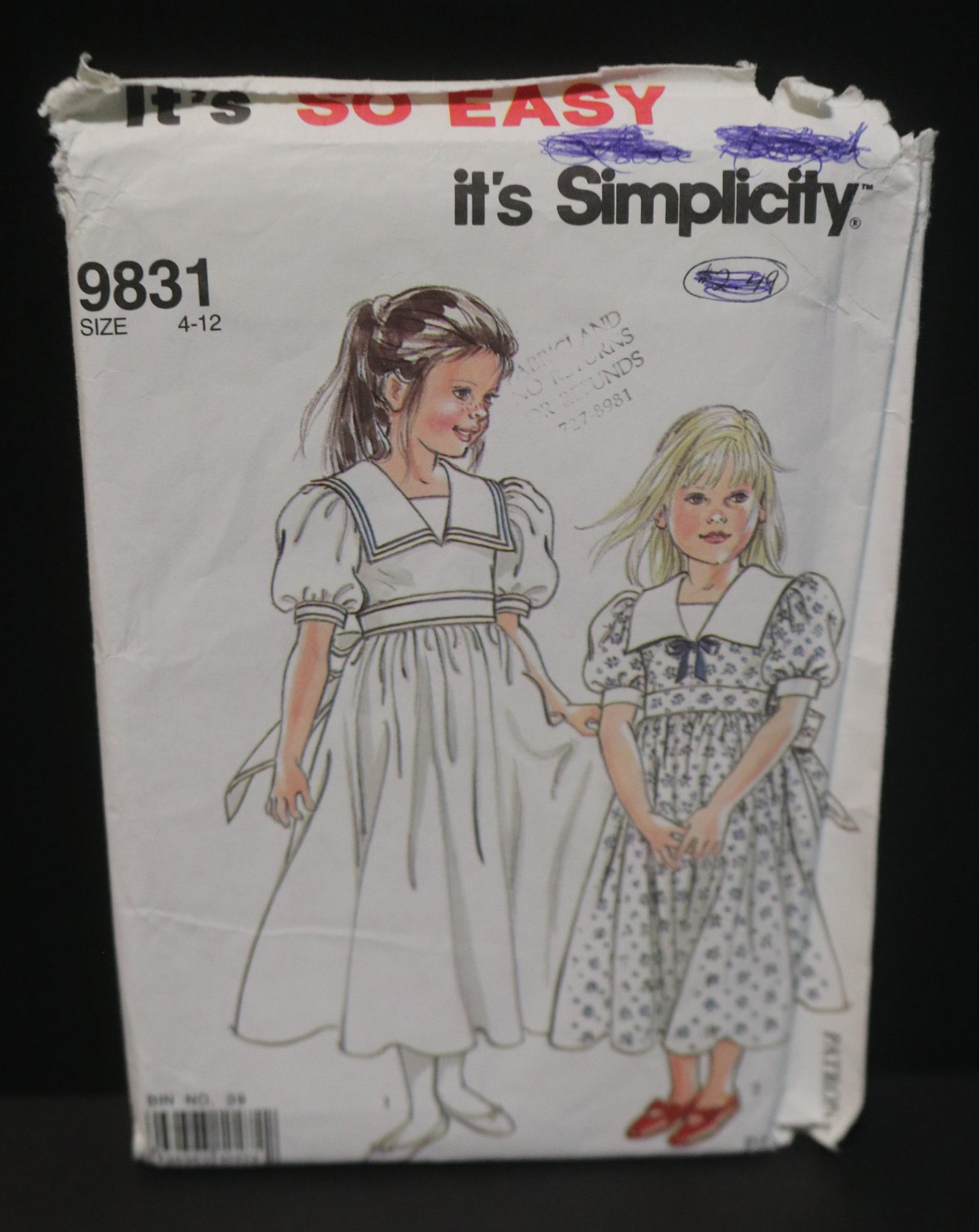 Simplicity 9831 Girls and Childs Dress Sewing Pattern - UNCUT - Size 4 - 12