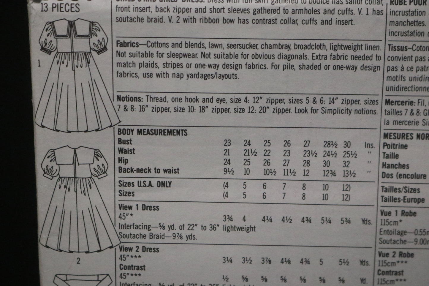 Simplicity 9831 Girls and Childs Dress Sewing Pattern - UNCUT - Size 4 - 12