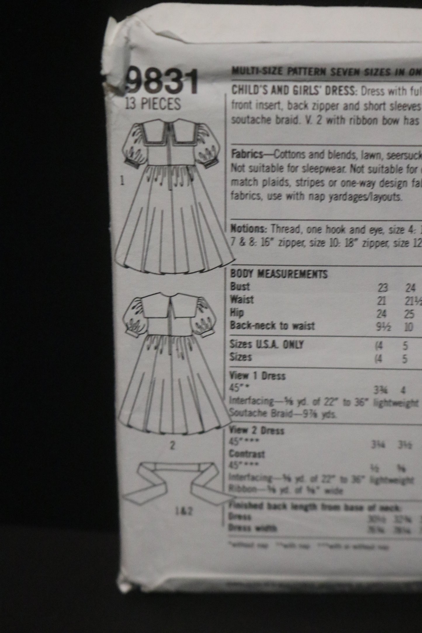 Simplicity 9831 Girls and Childs Dress Sewing Pattern - UNCUT - Size 4 - 12