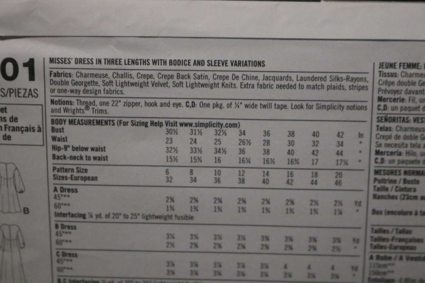Simplicity 2801 Misses Dress in Three Lengths with Bodice and Sleeve Variations Sewing Pattern UNCUT  Size 12 - 20