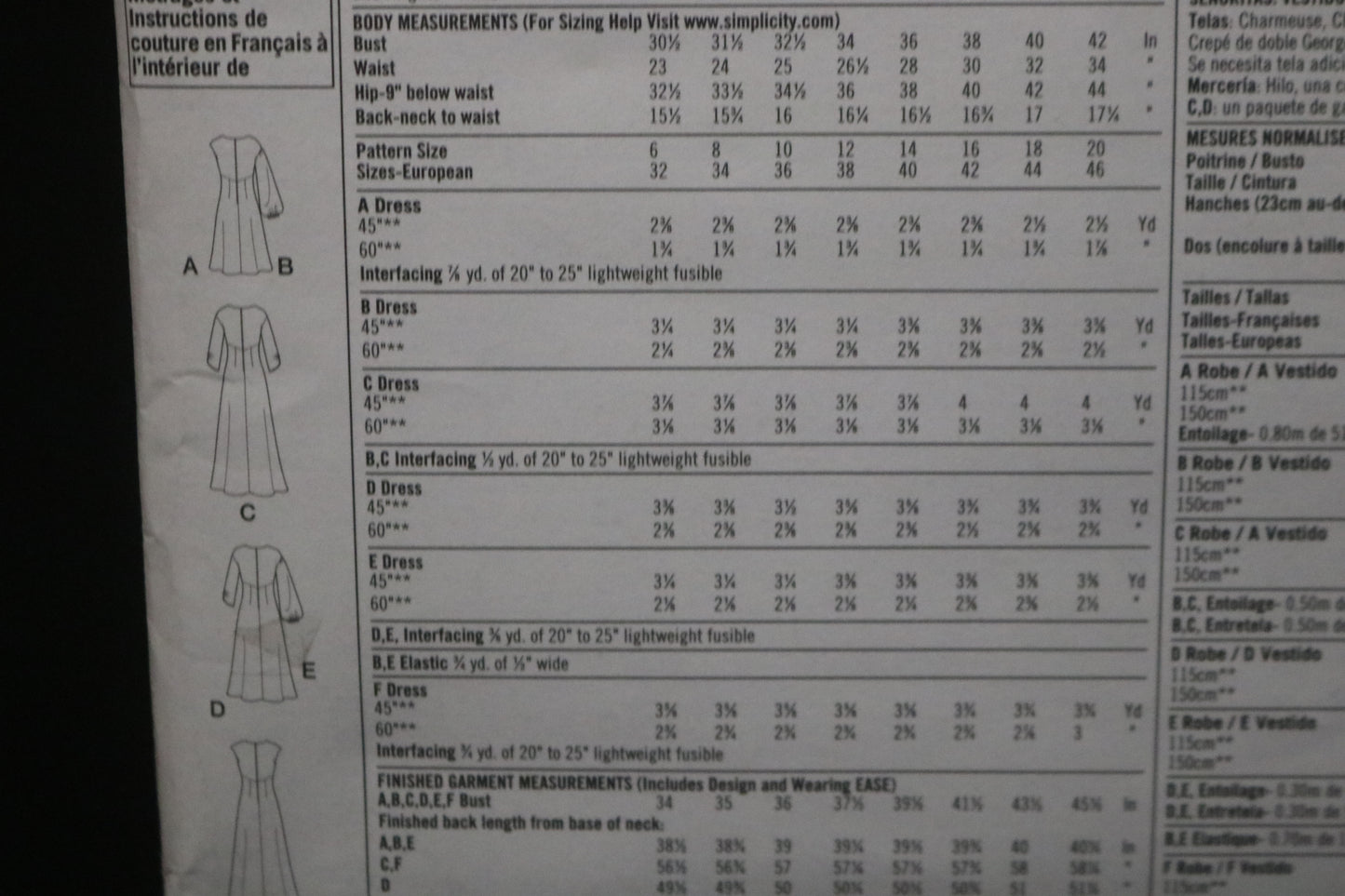 Simplicity 2801 Misses Dress in Three Lengths with Bodice and Sleeve Variations Sewing Pattern UNCUT  Size 12 - 20