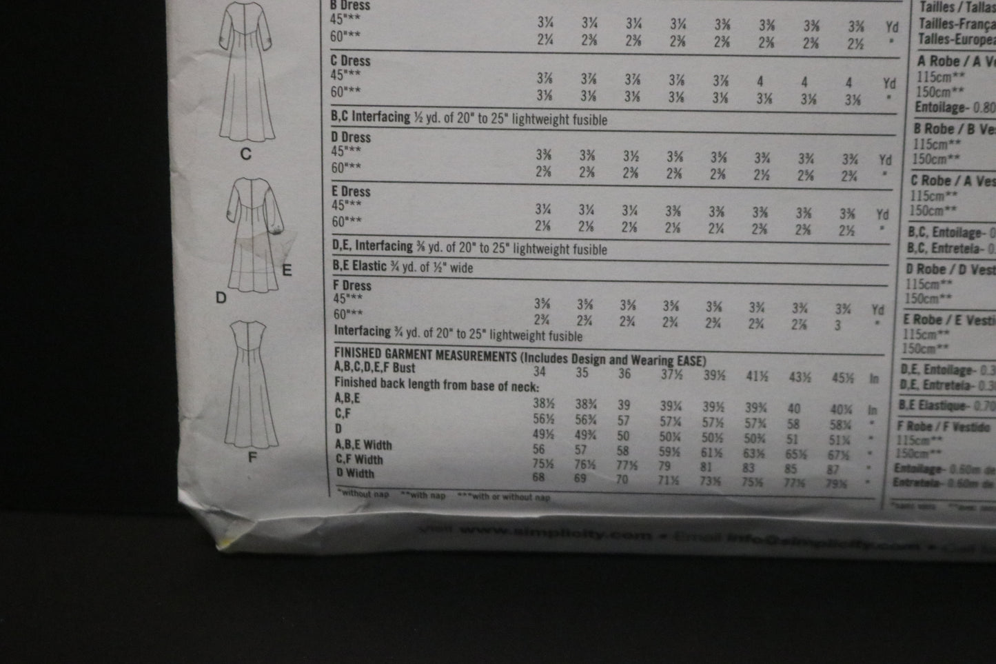 Simplicity 2801 Misses Dress in Three Lengths with Bodice and Sleeve Variations Sewing Pattern UNCUT  Size 12 - 20