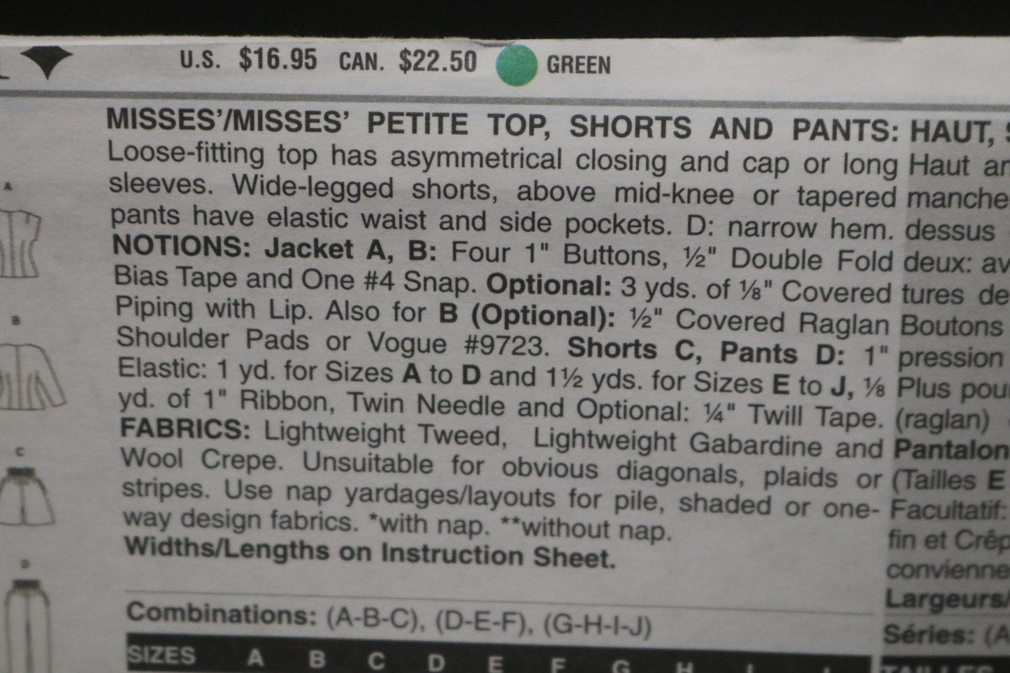 Vogue 7281 Sandra Betzina Misses / Misses Petite Top Shorts and Pants Sewing Pattern - UNCUT - Size A B C