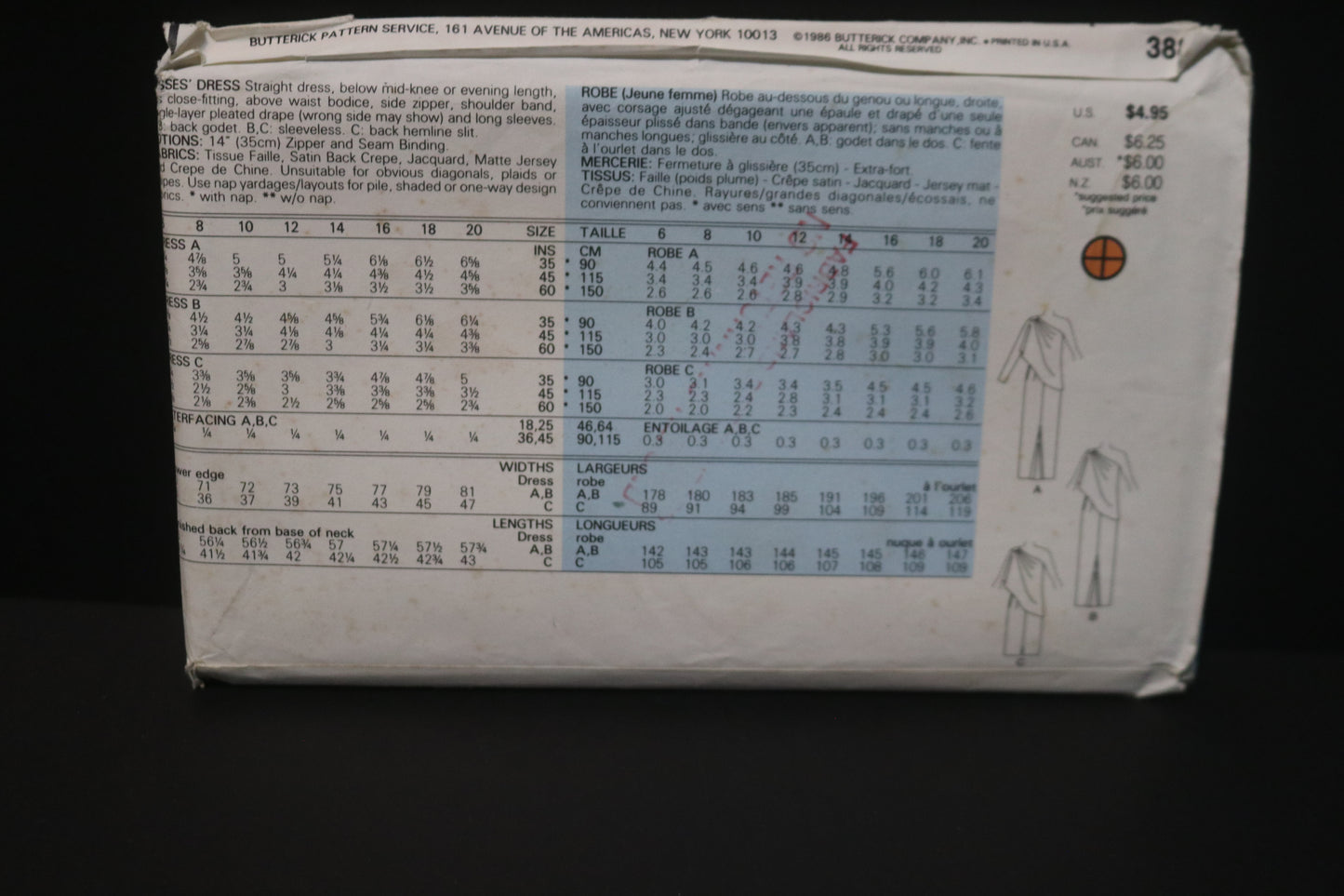 Butterick 3888 Misses Dress Sewing Pattern - UNCUT - Size 12
