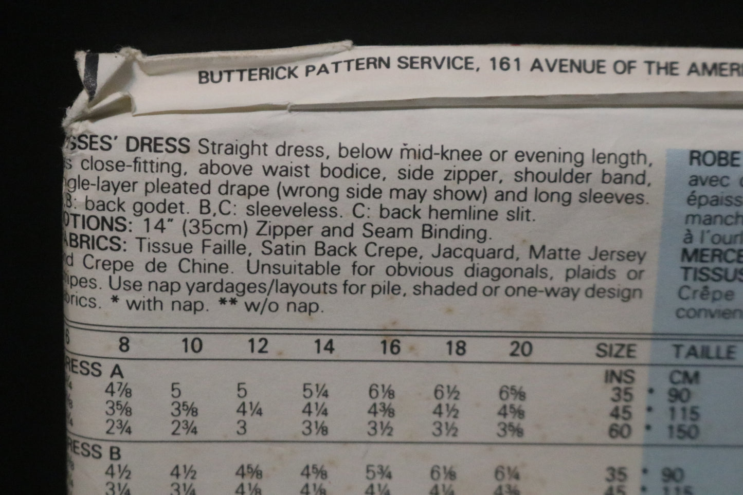 Butterick 3888 Misses Dress Sewing Pattern - UNCUT - Size 12