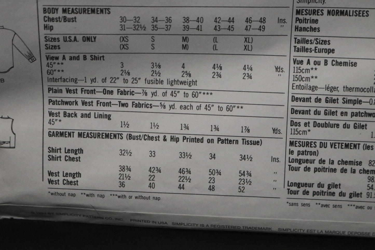 Simplicity 8799 Misses Mens or Teen Boys Shirt and Lined Vest Sewing Pattern UNCUT - Size L,XL