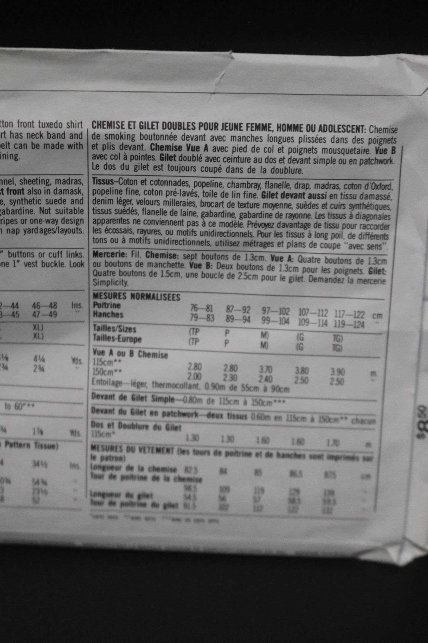 Simplicity 8799 Misses Mens or Teen Boys Shirt and Lined Vest Sewing Pattern UNCUT - Size L,XL