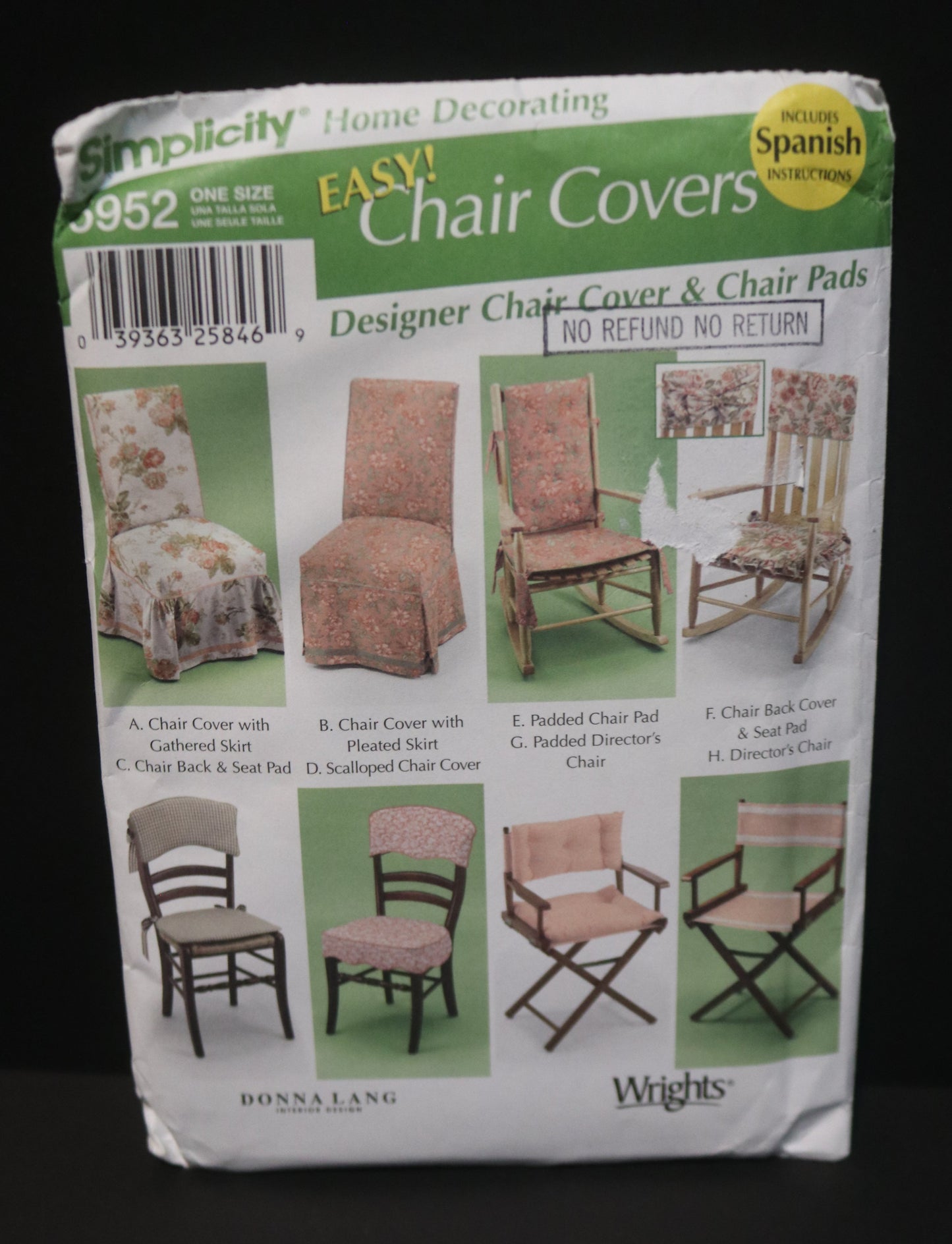 Simplicity 5952 Designer Chair Covers and Chair Pads  Sewing Pattern - UNCUT