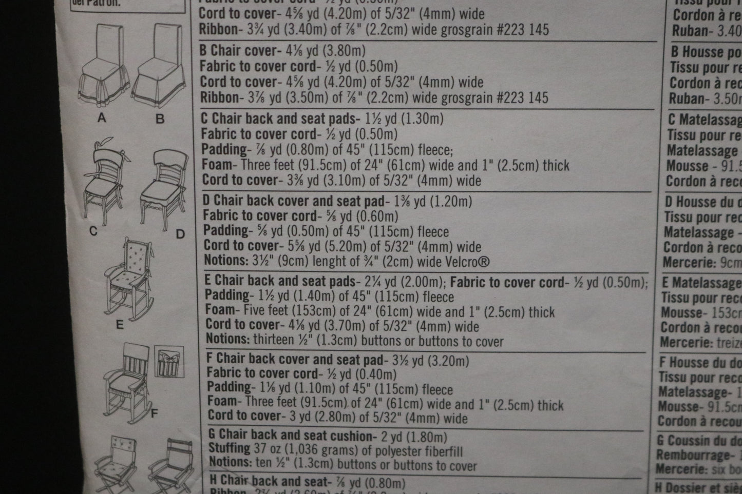 Simplicity 5952 Designer Chair Covers and Chair Pads  Sewing Pattern - UNCUT
