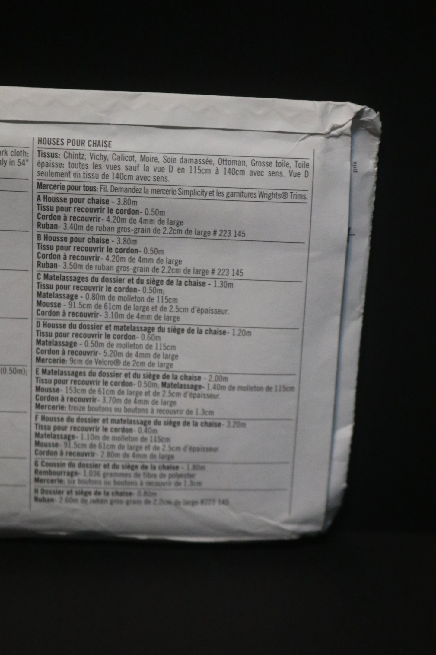 Simplicity 5952 Designer Chair Covers and Chair Pads  Sewing Pattern - UNCUT