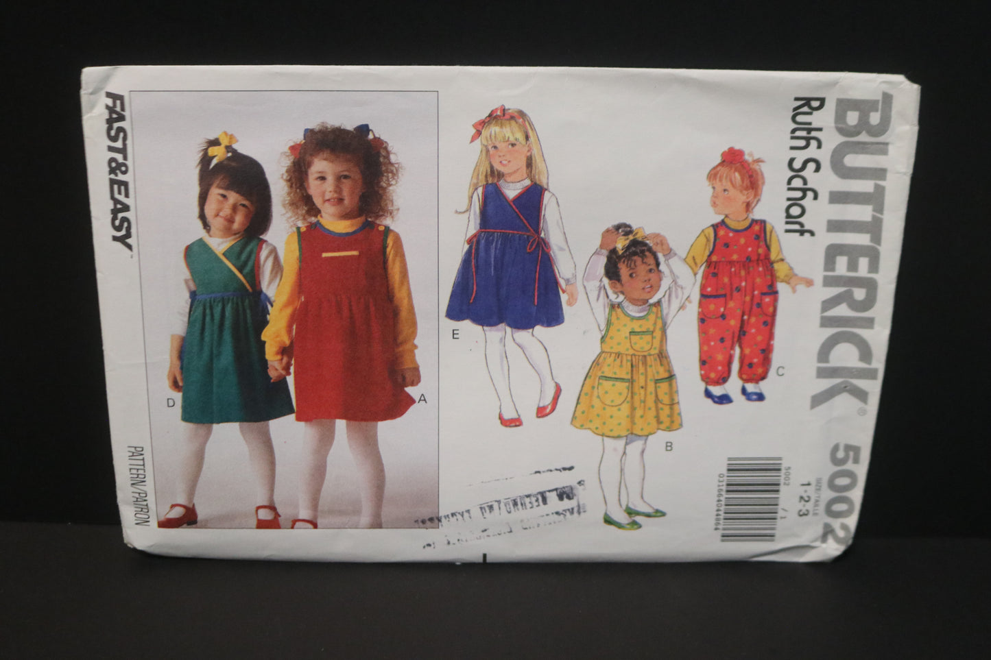 Butterick 5002 Toddlers Girls Jumper, Jumpsuit and Top Sewing Pattern - UNCUT - Size 1 2 3