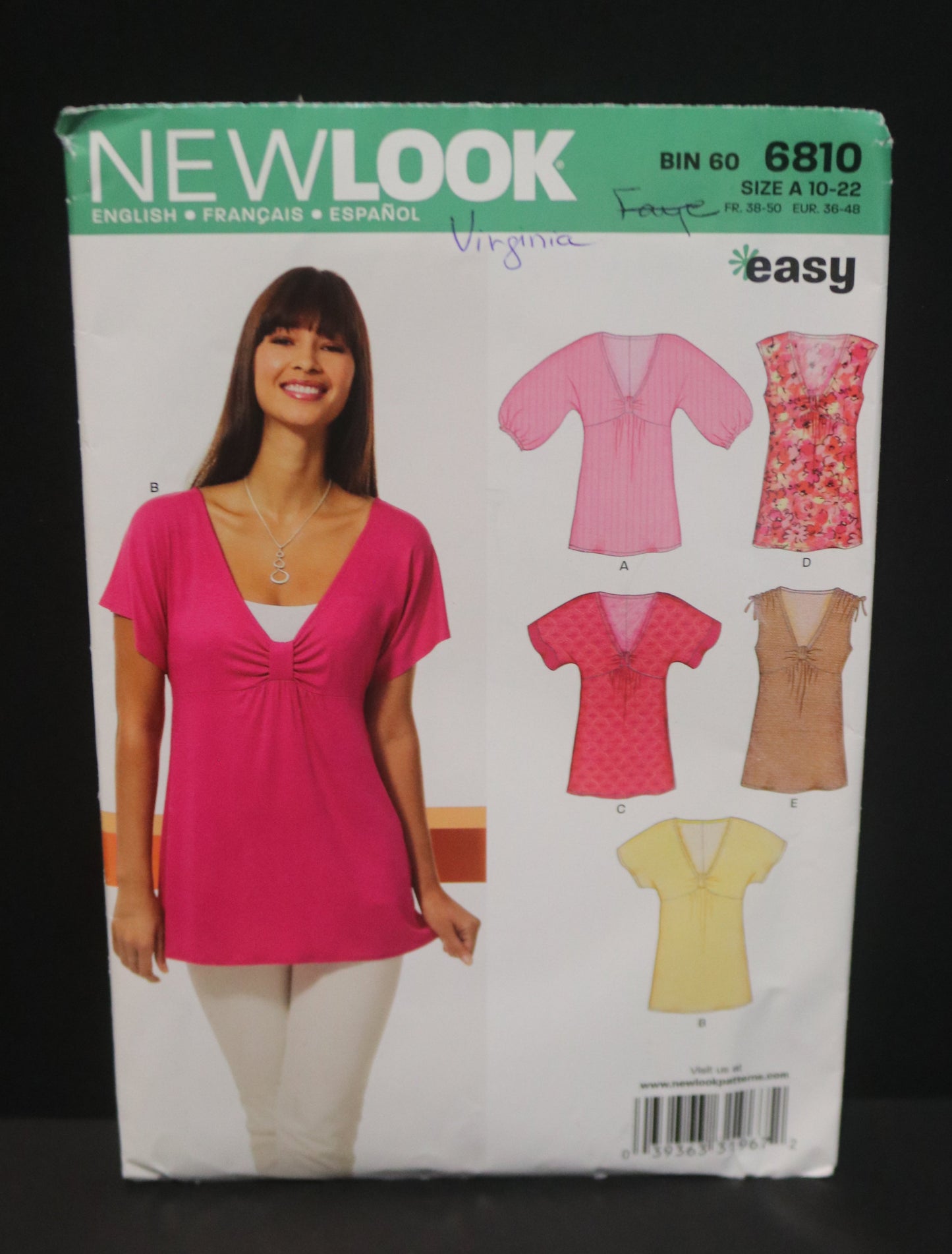 New Look 6810 Misses Tops Sewing Pattern UNCUT - Size 10 - 22