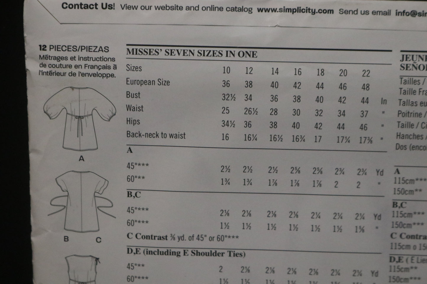 New Look 6810 Misses Tops Sewing Pattern UNCUT - Size 10 - 22