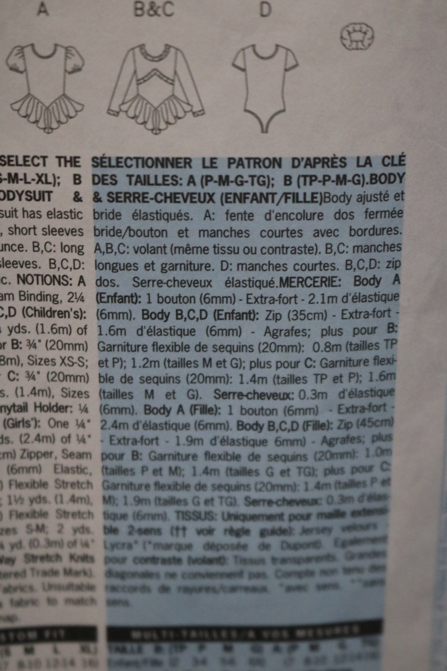 Butterick 5782 Childrens Girls Body Suit and Ponytail Holder Sewing Pattern - UNCUT - Size XS S M