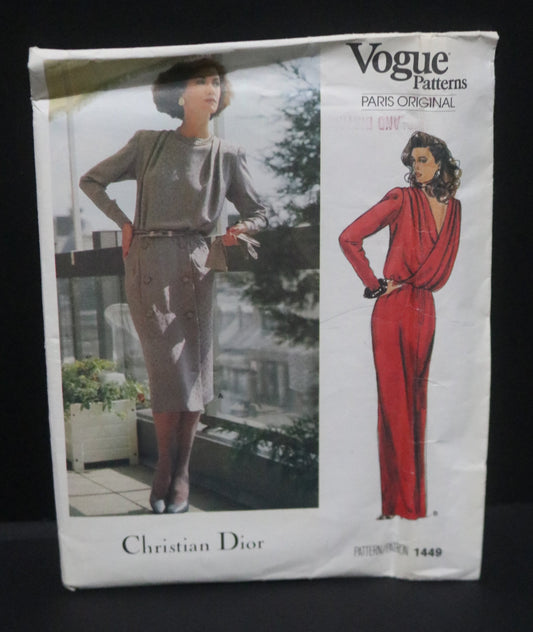 Vogue 1449 Christian Dior Misses Dress Sewing Pattern - UNCUT -  Size 10