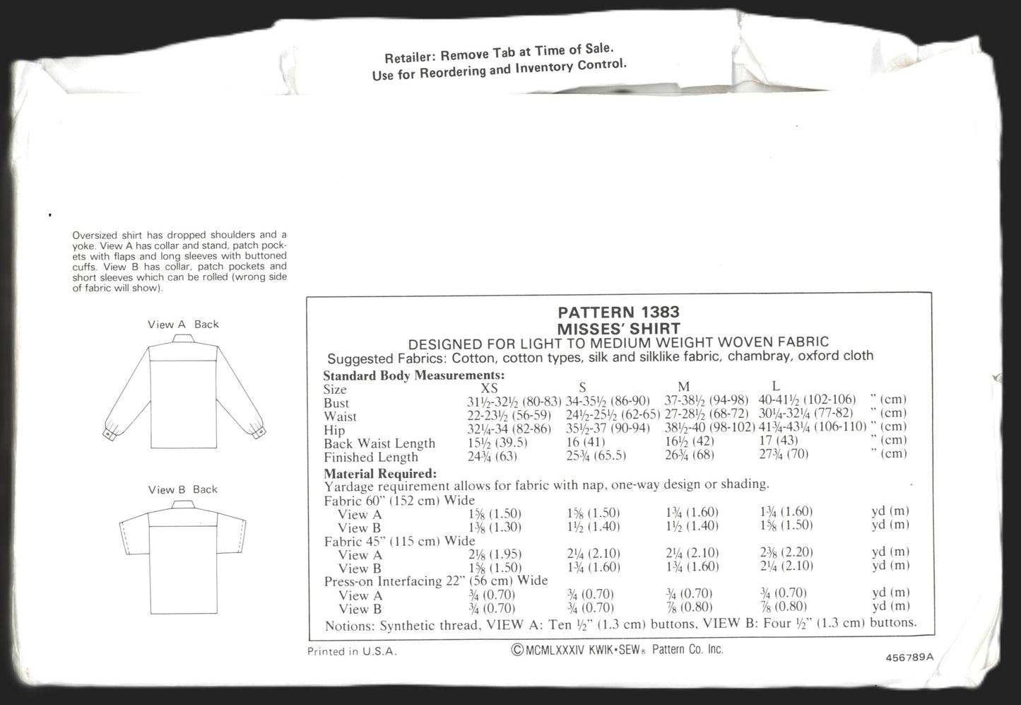 Kwik Sew 1383 Misses Shirt Sewing Pattern - UNCUT - Size Xs S M L XL