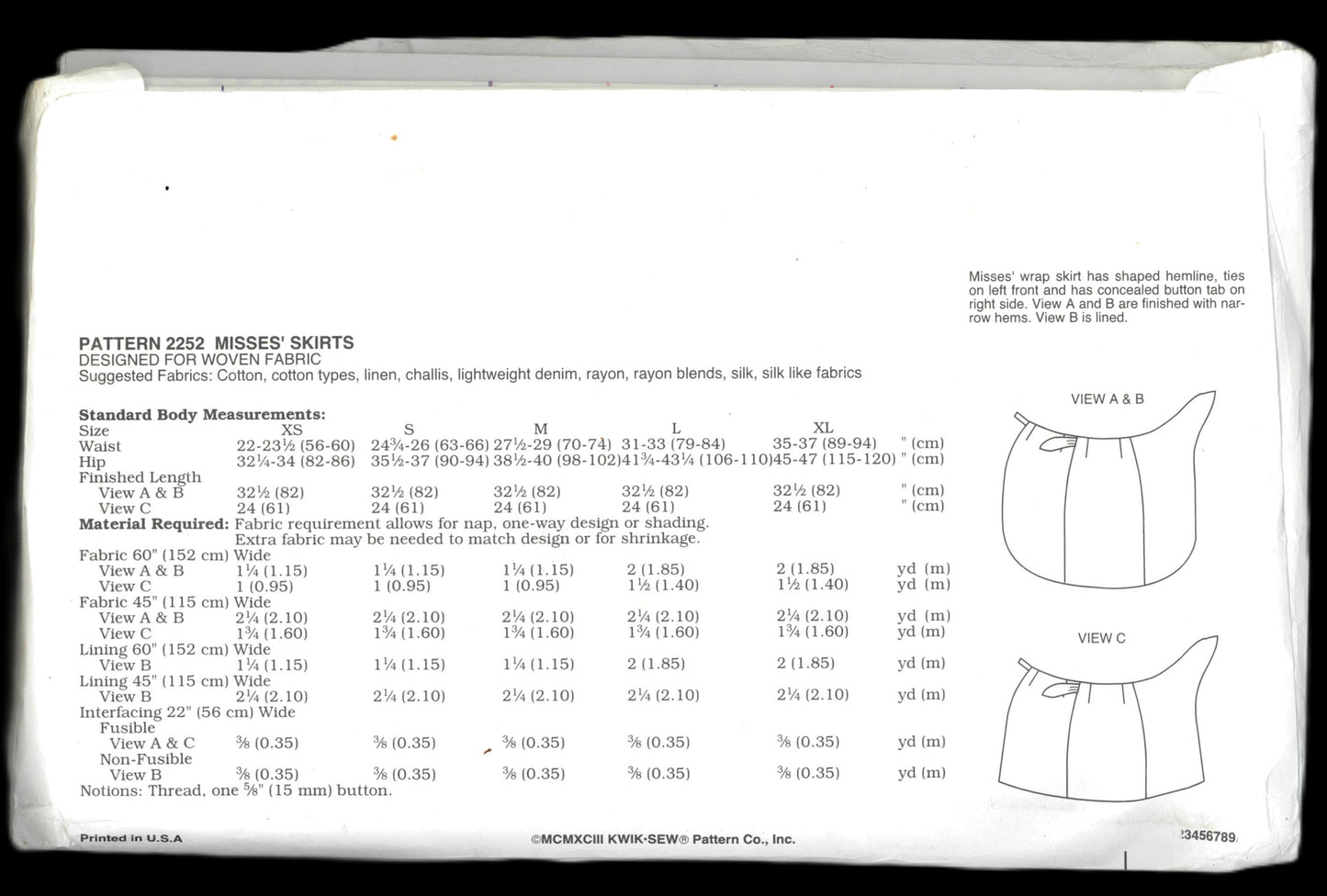 Kwik Sew 2252 Misses Skirts Sewing Pattern - UNCUT - Size Xs S M L XL
