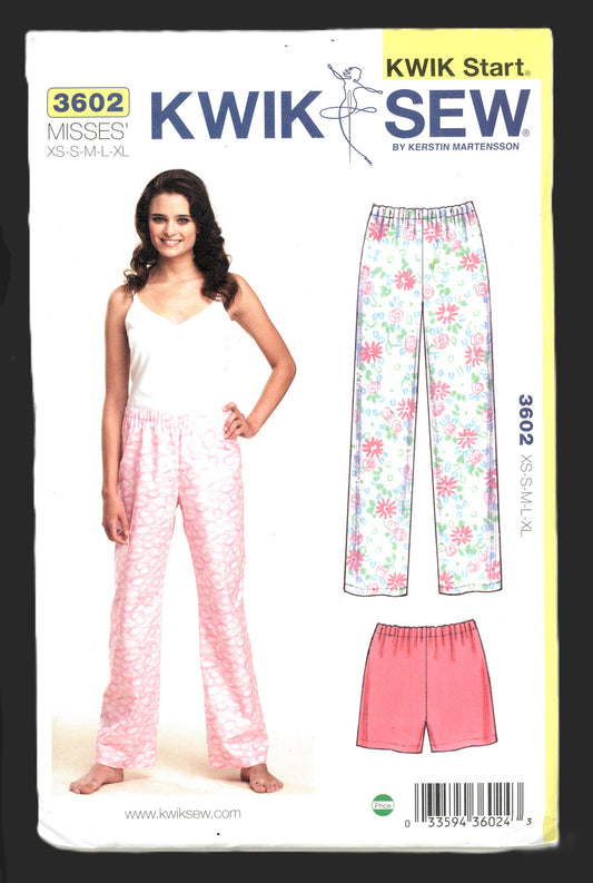 Kwik Sew 3602 Misses Sleep Pants and Shorts Sewing Pattern - UNCUT - Size XS S M L XL