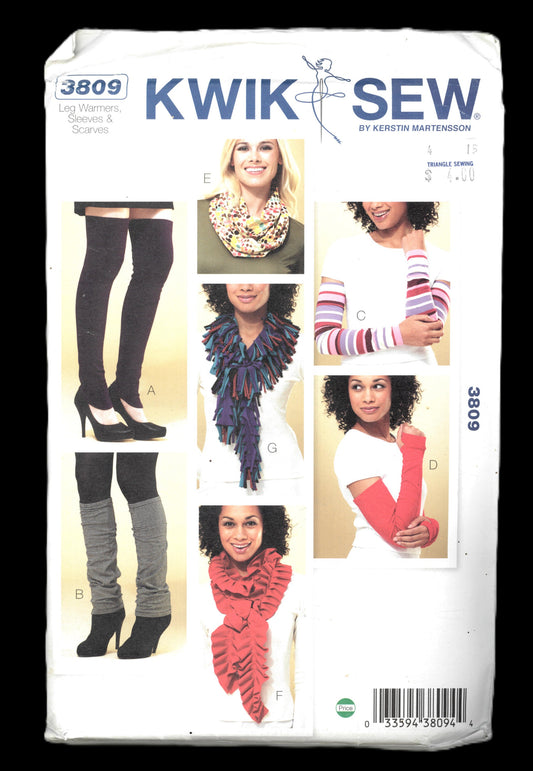 Kwik Sew 3809 Leg Warmers, Sleeves & Scarves  Sewing Pattern  - UNCUT - Size S M L