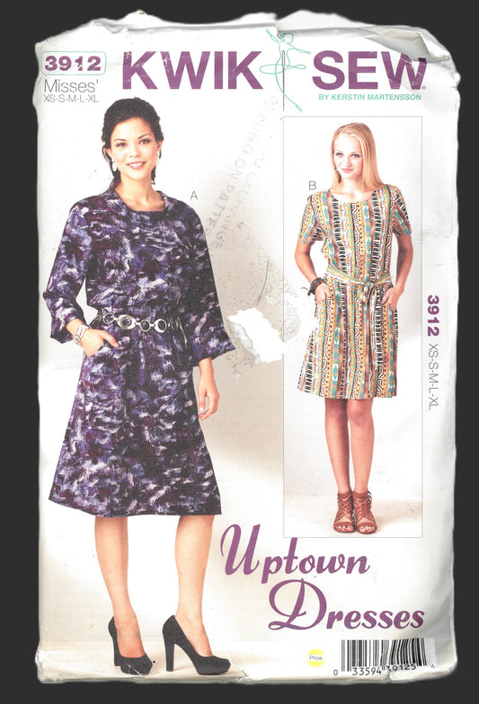 Kwik Sew 3912 Misses Uptown Dresses Sewing Pattern - UNCUT - Size Xs S M L XL