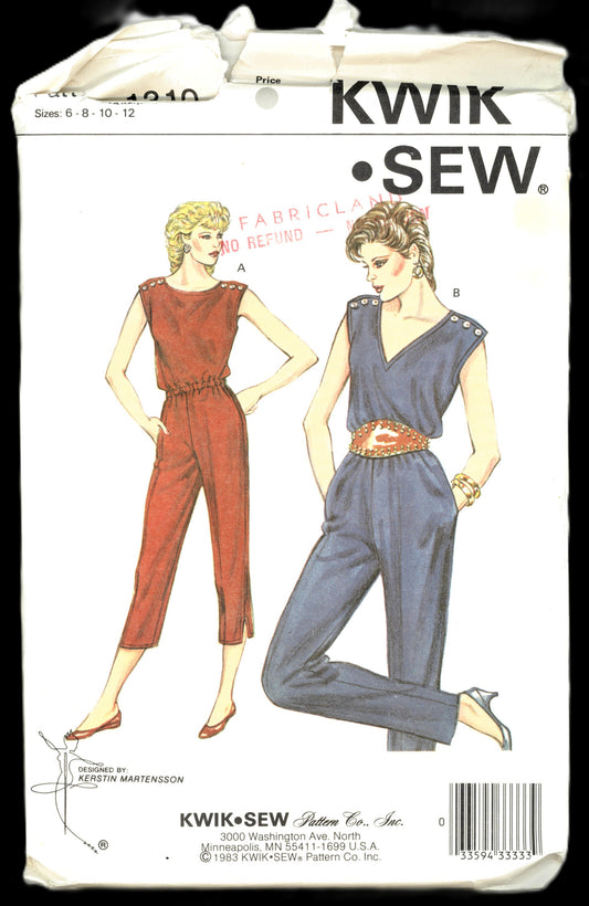 Kwik Sew 1310 Misses Jumpsuit Sewing Pattern - UNCUT - Size 6 8 10 12