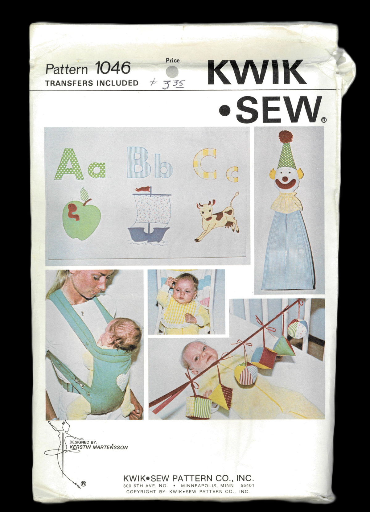 Kwik Sew 1046 Baby Carrier, Diaper Stacker, Wall Hanging, Tops and Bib Sewing Pattern UNCUT