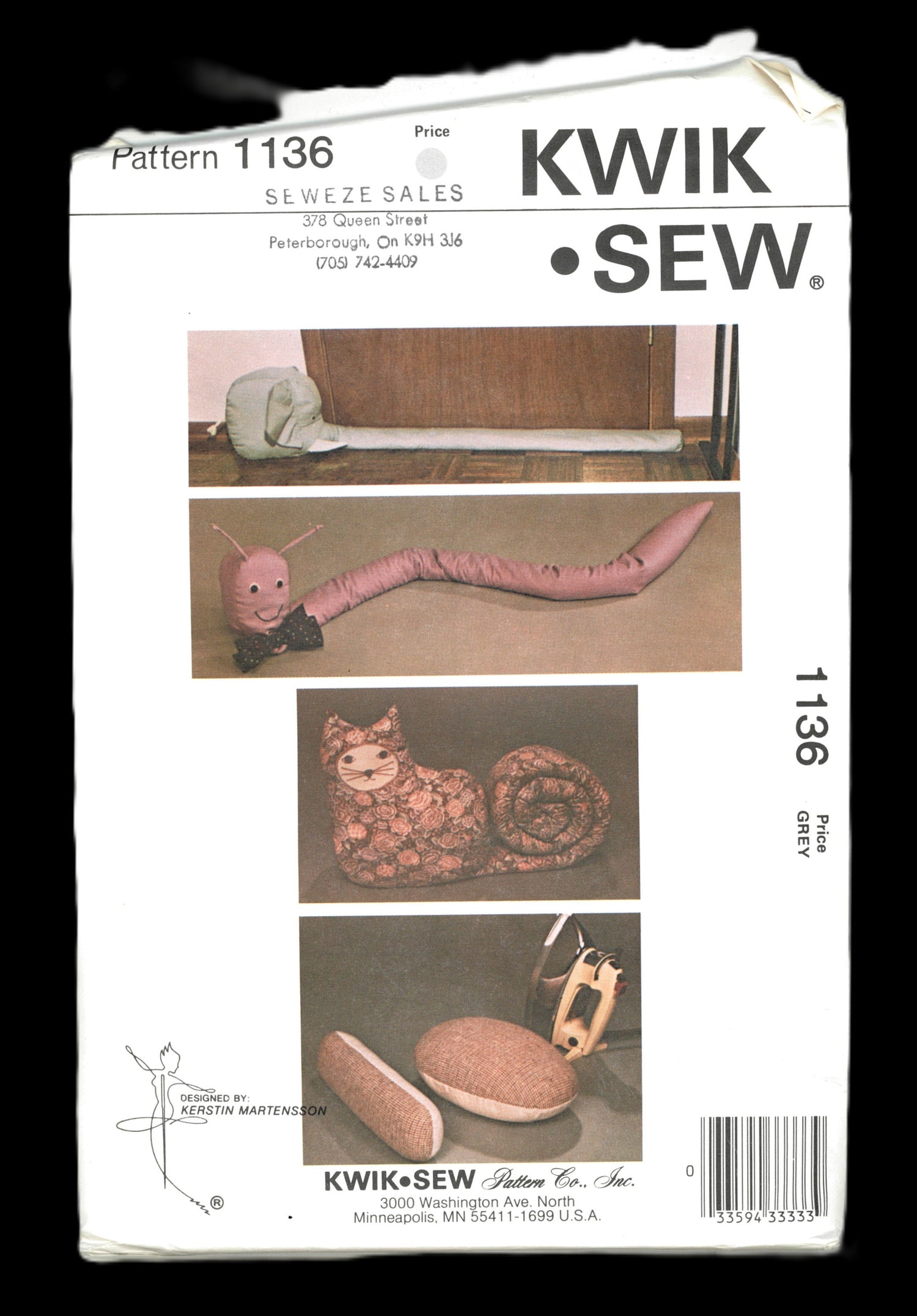 Kwik Sew 1136 Draft Stoppers or Toys ( Cat, Caterpillar, Elephants, Sleeve Roll ) Sewing Pattern UNCUT