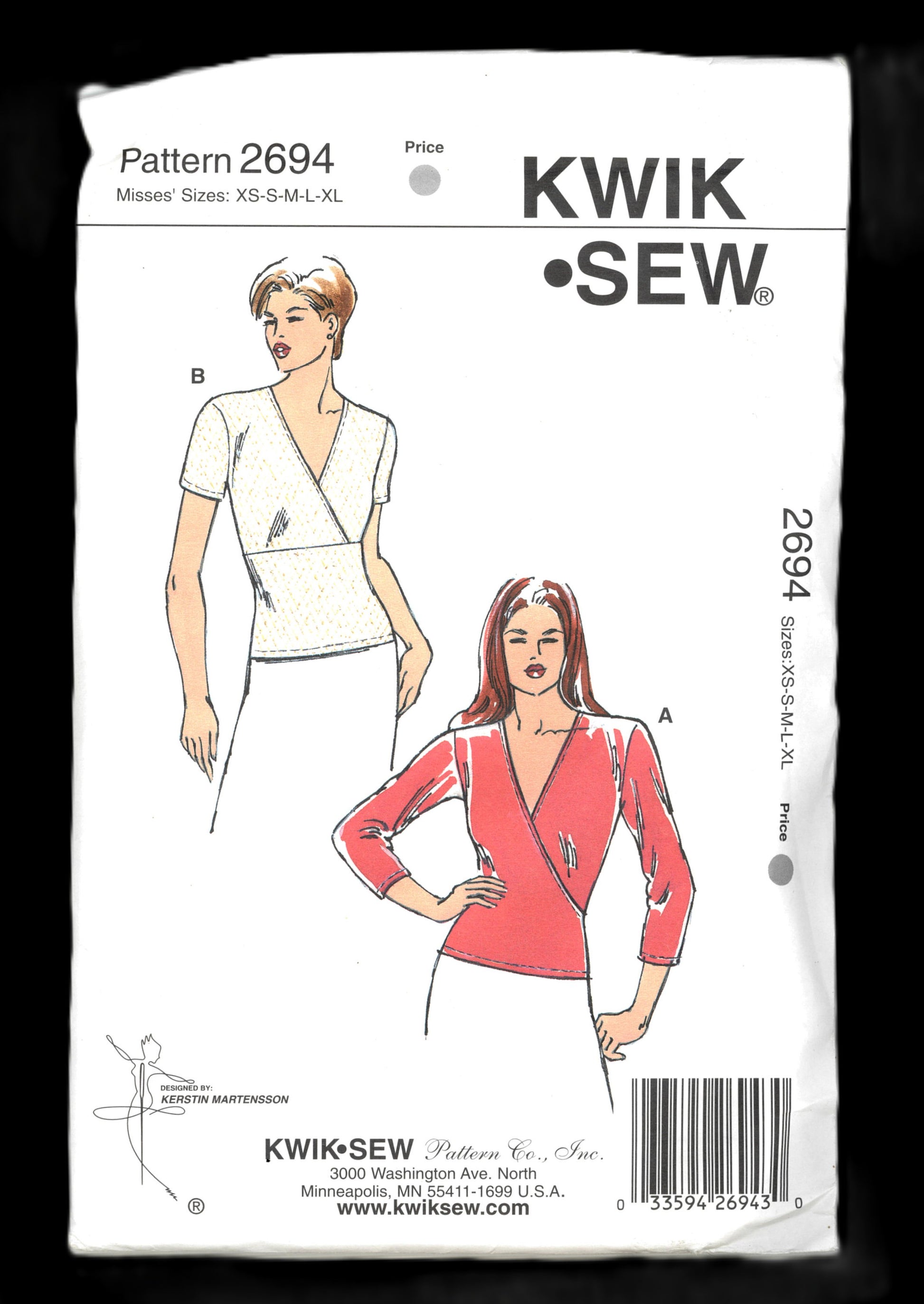 Kwik Sew 2694 Misses Tops Sewing Pattern - UNCUT - Size Xs S M L XL