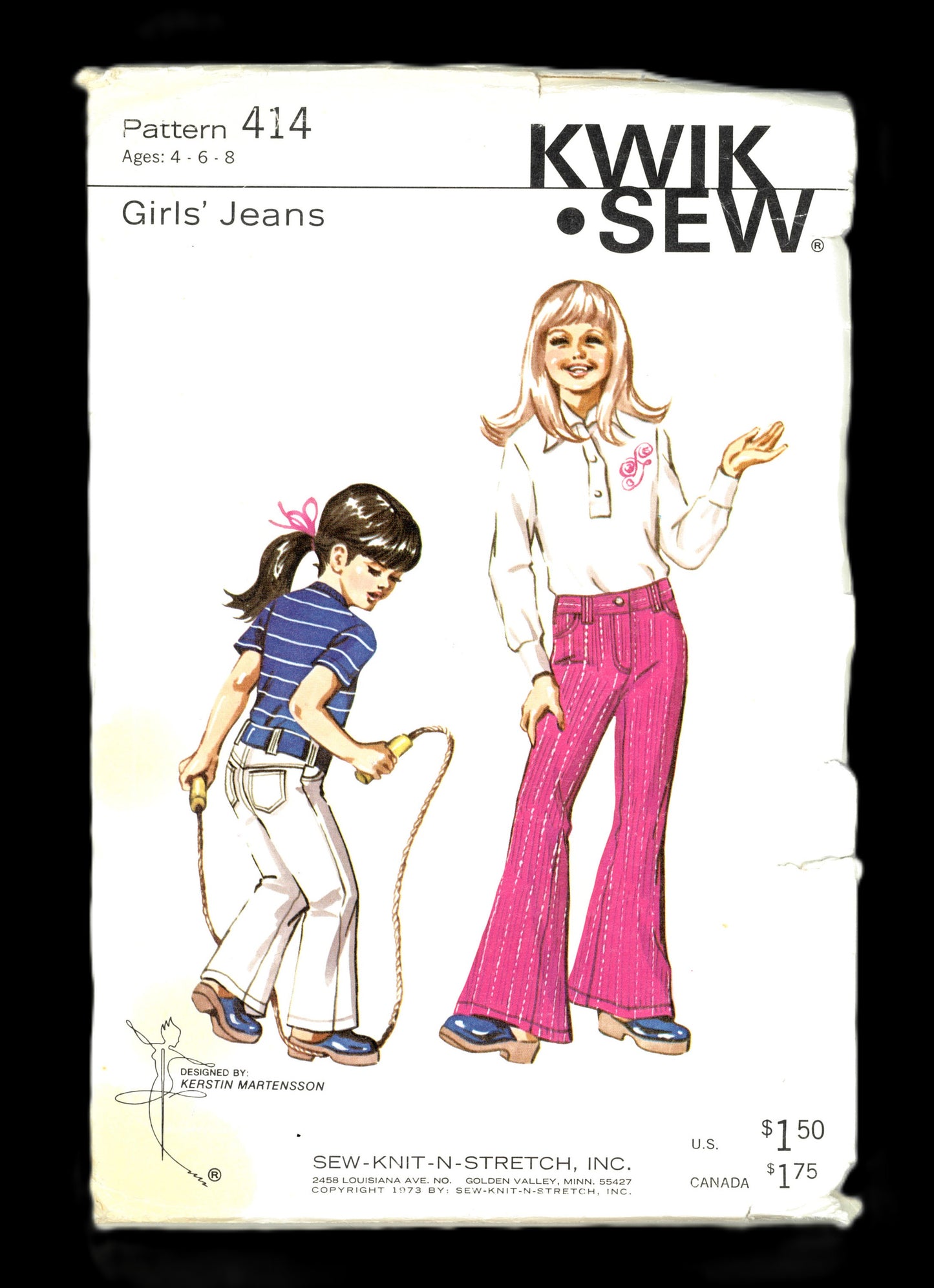 Kwik Sew 414 Girls Bell Bottom Jeans Sewing Pattern - UNCUT - Size 4 6 8