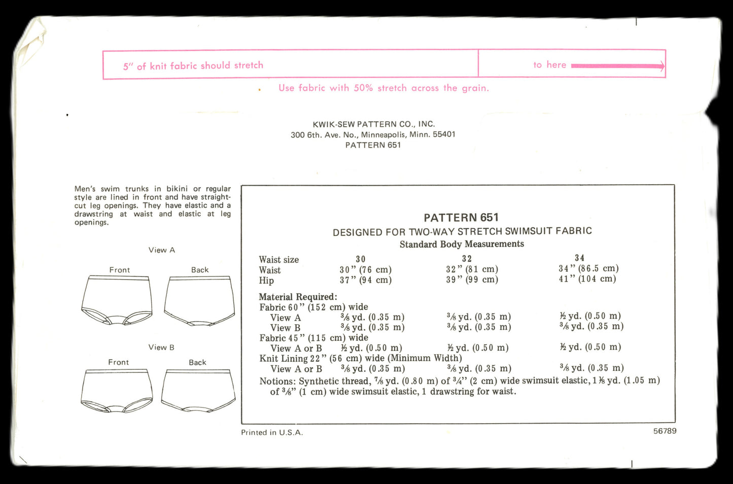 70s Kwik Sew 651 Men's Swim Trunks Sewing Pattern - UNCUT Size 30 32 34