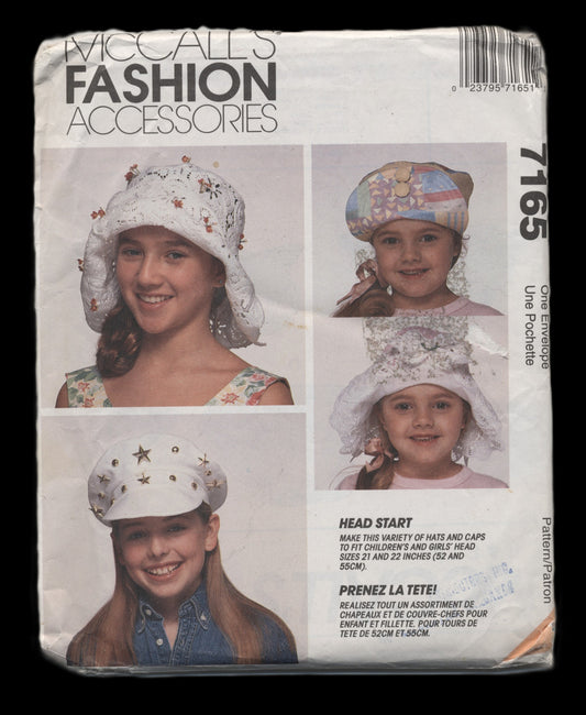 McCalls 7165 Childrens Girls Hats and Caps Sewing Pattern - UNCUT Sizes 21" and 22"