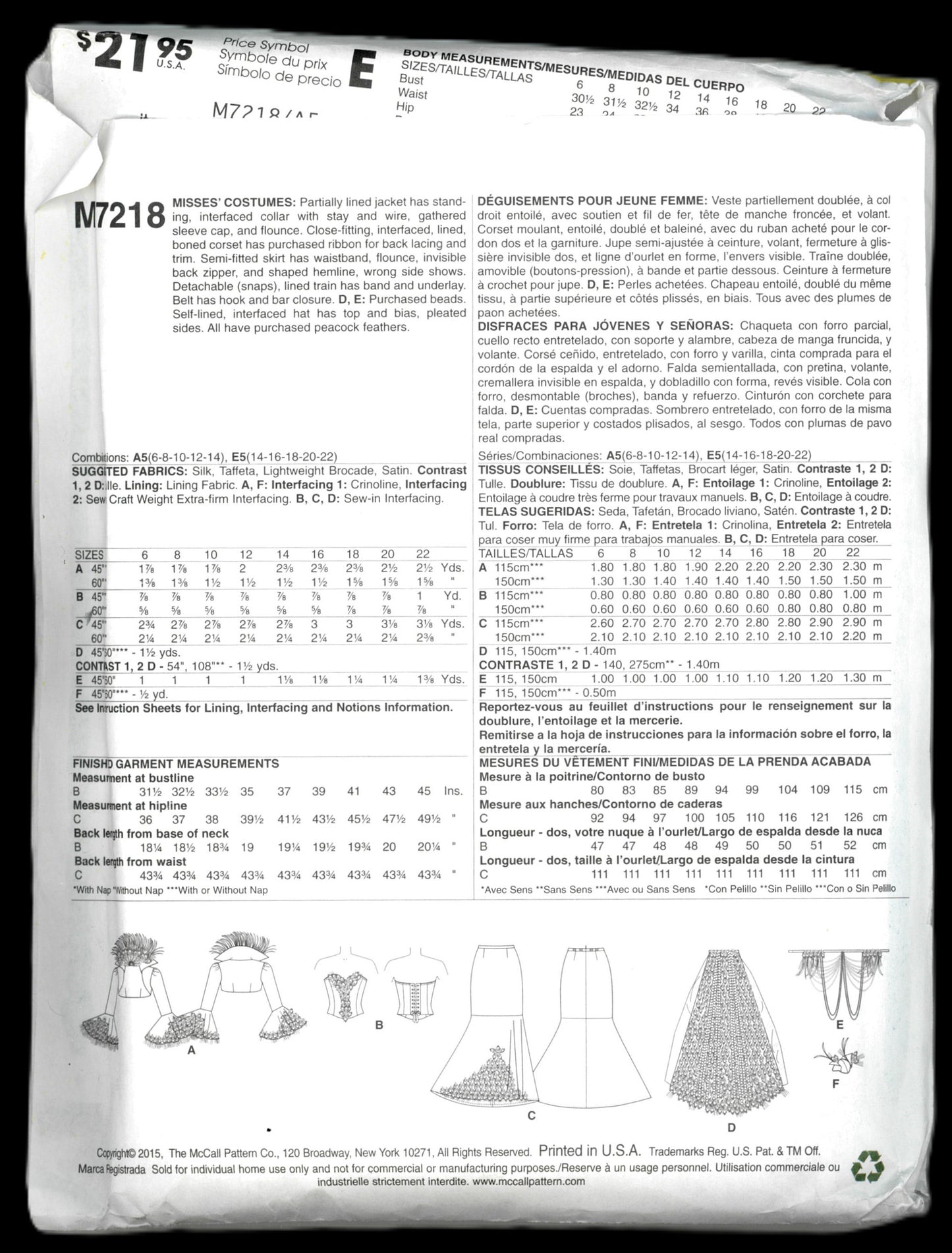 McCalls 7218 Yaya Han's Peacock Costume Sewing Pattern - UNCUT - Size 6 8 10 12 14