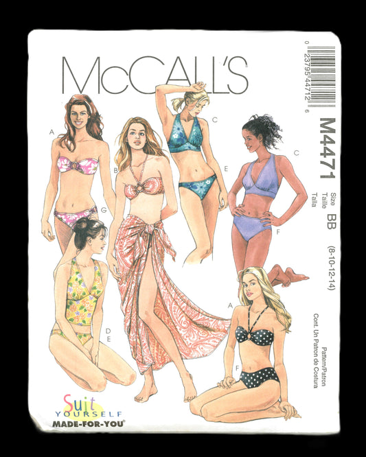 McCAlls 4471 Misses Two Piece Bathing Suits and Pareo Sewing Pattern UNCUT Size 8 10 12 14