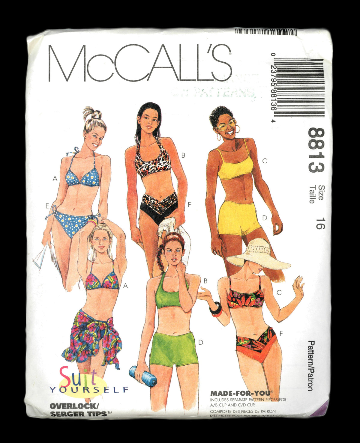 McCAlls 8813 Misses Two Piece Swimsuit and Sarong Sewing Pattern UNCUT Size 16