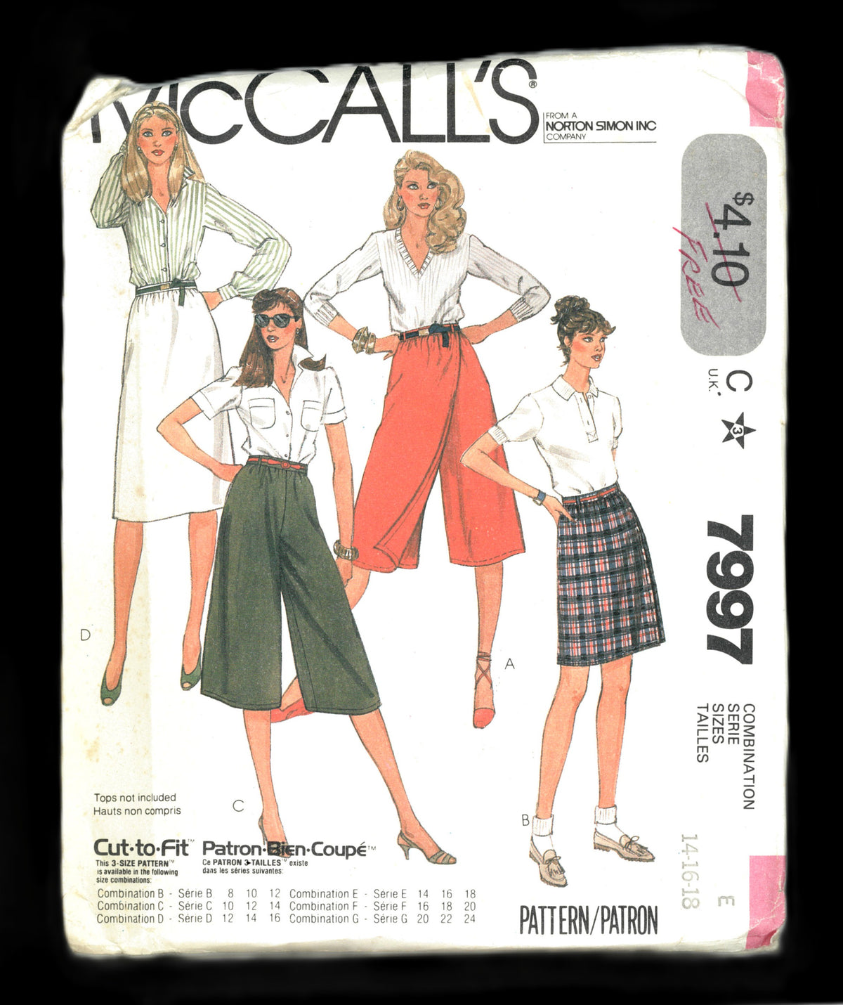 McCalls 7997 Misses Culottes and Skirt Sewing Pattern UNCUT  Size 14 16 18