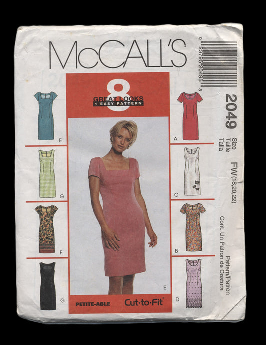 McCalls 2049 Misses Dresses Sewing Pattern - UNCUT - Size  18 20 22