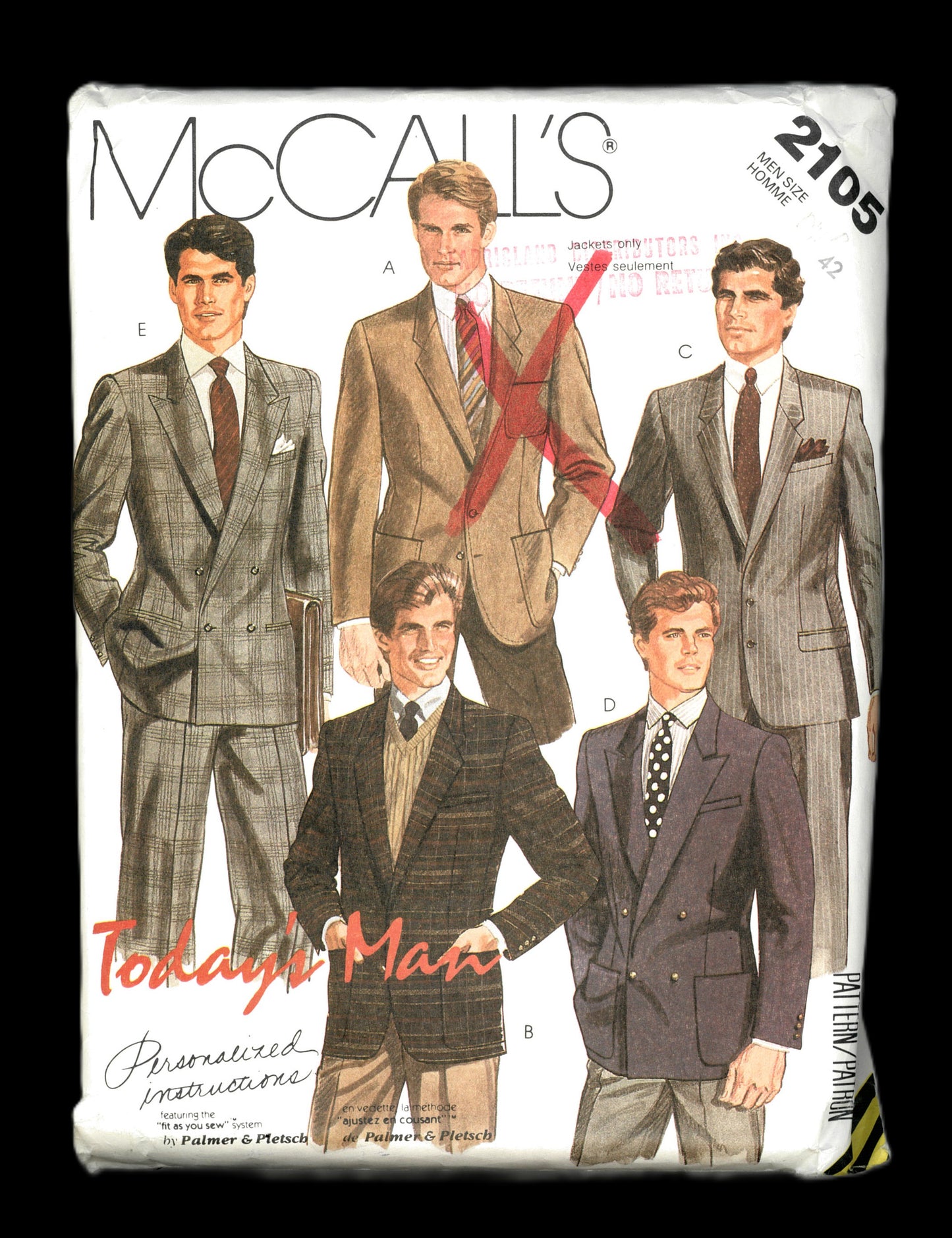 80s McCalls Palmer Pletsch 2105 Men's Jacket Sewing Pattern - UNCUT Size 42