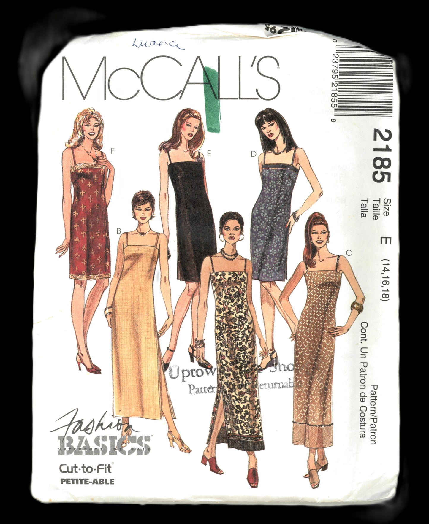 McCalls 2185 Misses Dress in Two Lengths Sewing Pattern - UNCUT - Size 12 14 16 or Size 14 16 18