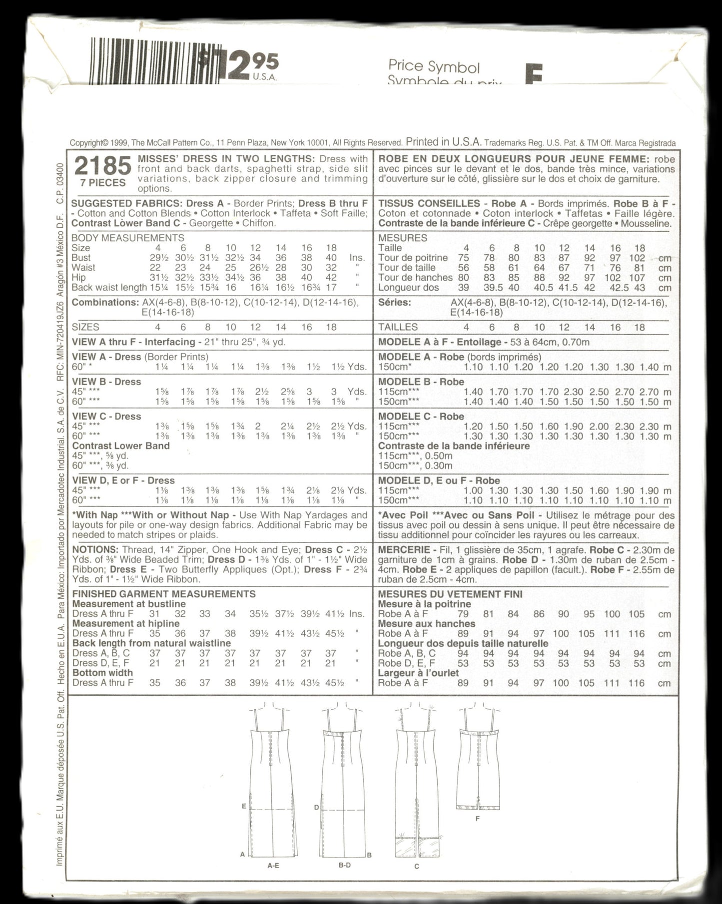 McCalls 2185 Misses Dress in Two Lengths Sewing Pattern - UNCUT - Size 12 14 16